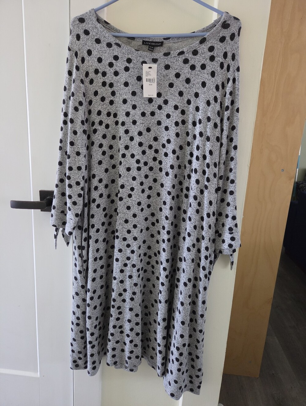 Lane Bryant Gray Sweater Dress with Black Polka Dots With POCKETS